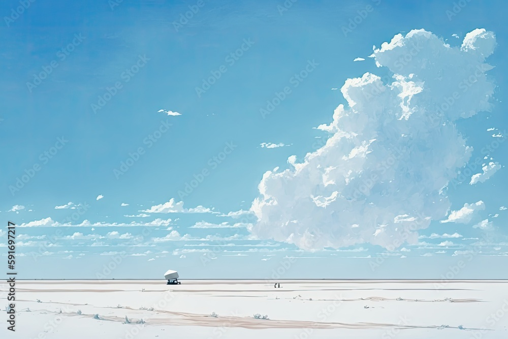 Poster truck driving through a snowy field with trees in the background. generative ai