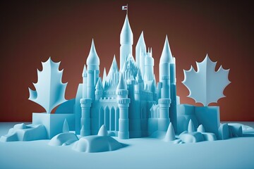 Fototapeta premium n ice castle with a flag on top. Generative AI