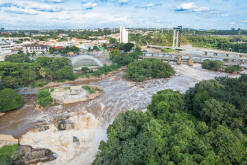 Salto, Sao Paulo/Brazil - Circa February 2023: Aerial view of Salto, Amores Island and Staiada...