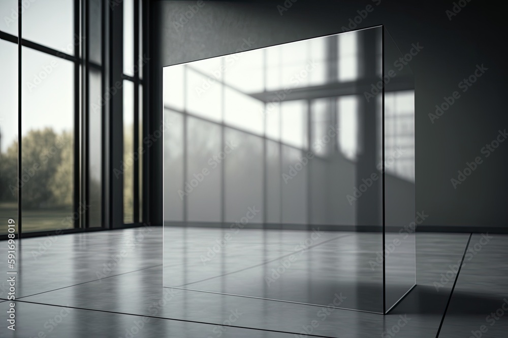 Poster n empty room with a glass door and large windows. generative ai