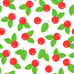 Seamless pattern. Illustration with a white background and red berries with green leaves
