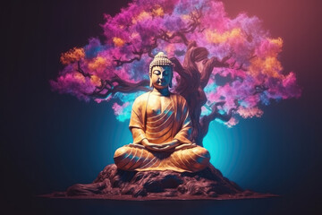  Buddha's enlightenment under the Bodhi tree, generative AI