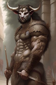 mythological creature, breastplate, highly detailed face and fur, dark skin - generative ai
