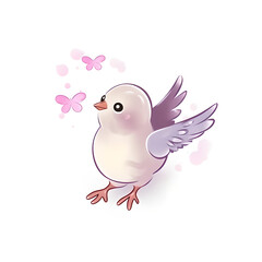 Cute watercolor bird with butterflies created using generative AI technology