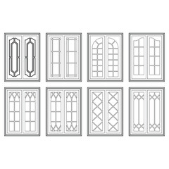 Classic windows set graphic black white isolated sketch illustration vector