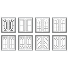Classic windows set graphic black white isolated sketch illustration vector