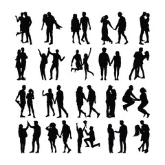 Vector silhouettes of a man and woman couple in love - obrazy, fototapety, plakaty