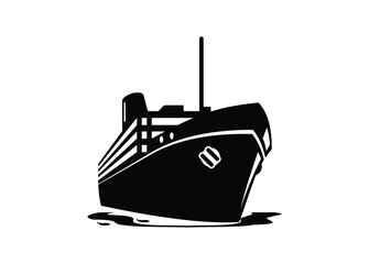 Passenger ship sailing in black and white. Simple illustration in perspective view.