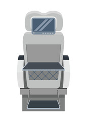 Passenger seat with video on demand device. Rear view. Simple flat illustration.