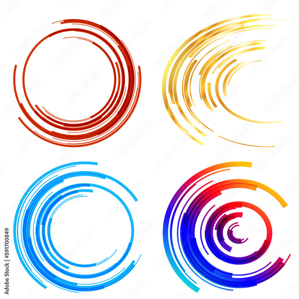 Poster set design element circle. isolated bold vector colors golden ring from. abstract glow wavy stripes 
