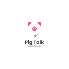Vector Logo Illustration Pig Talk Simple Mascot Style.