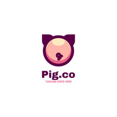Vector Logo Illustration Pig Simple Mascot Style.