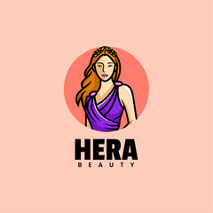 Vector Logo Illustration Woman Mascot Cartoon Style.