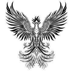 Tattoo style black and white image of a phoenix created with generative AI technology