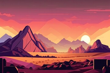 desert landscape with majestic mountains in the distance. Generative AI