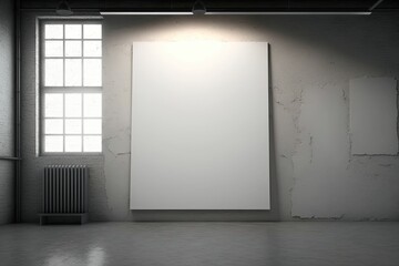 n empty room with a blank white poster on the wall. Generative AI