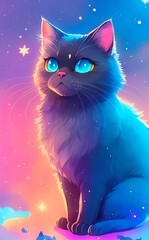 cat cute and adorable in front of a cityscape colorful background. Created with Generative AI Technology