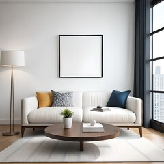Mockup poster frame in a modern living room, Interior design, 3D Illustration, Generative AI