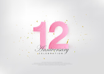 12th anniversary celebration, with beautiful pink numbers and very charming. Premium vector background for greeting and celebration.