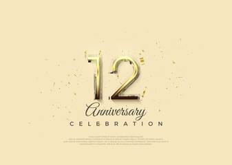 Anniversary number with 12th digits in luxurious shiny gold. Premium vector background for greeting and celebration.