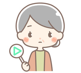 三角札を持つシニア女性