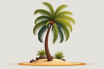 tropical island with a single palm tree. Generative AI