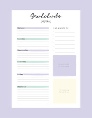 Gratitude Journal and thankful planner. Minimalist planner template set. Vector illustration.