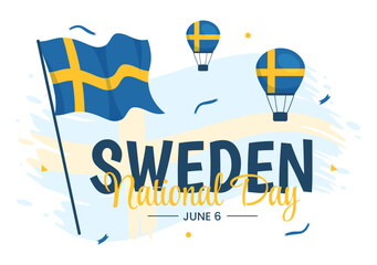 Sweden National Day Vector Illustration on 6 June Celebration with Swedish Flag in Flat Cartoon Hand Drawn for Web Banner or Landing Page Templates