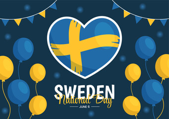 Sweden National Day Vector Illustration on 6 June Celebration with Swedish Flag in Flat Cartoon Hand Drawn for Web Banner or Landing Page Templates