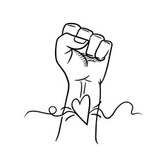raised hand showing fist, symbol of power and excellence, success, vector illustration.