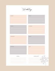 Fototapeta premium weekly planner template set. Vector illustration. 