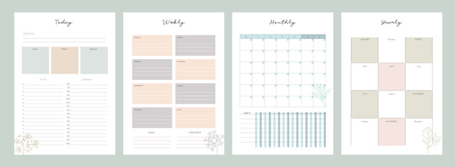 4 set of Daily weekly monthly yearly planner template set. Vector illustration.	 - Powered by Adobe