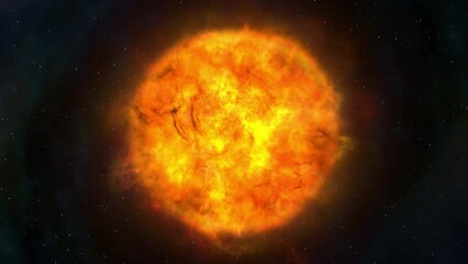 A shot of the sun or a similar star with energy and coronal mass ejections eminating into deep space. The shot is 4k 30p.