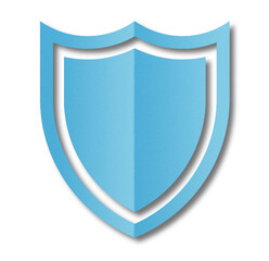 light blue paper shield Paper cut out shield shape isolated on transparent background.