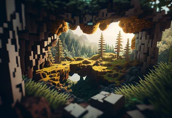 Gordijnen Paysage Warped Forest Minecraft. Generative AI © Amirah