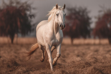 Obraz na płótnie Canvas albino horse running, galloping in the field.