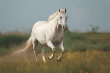 Naklejka na ściany i meble albino horse running, galloping in the field.