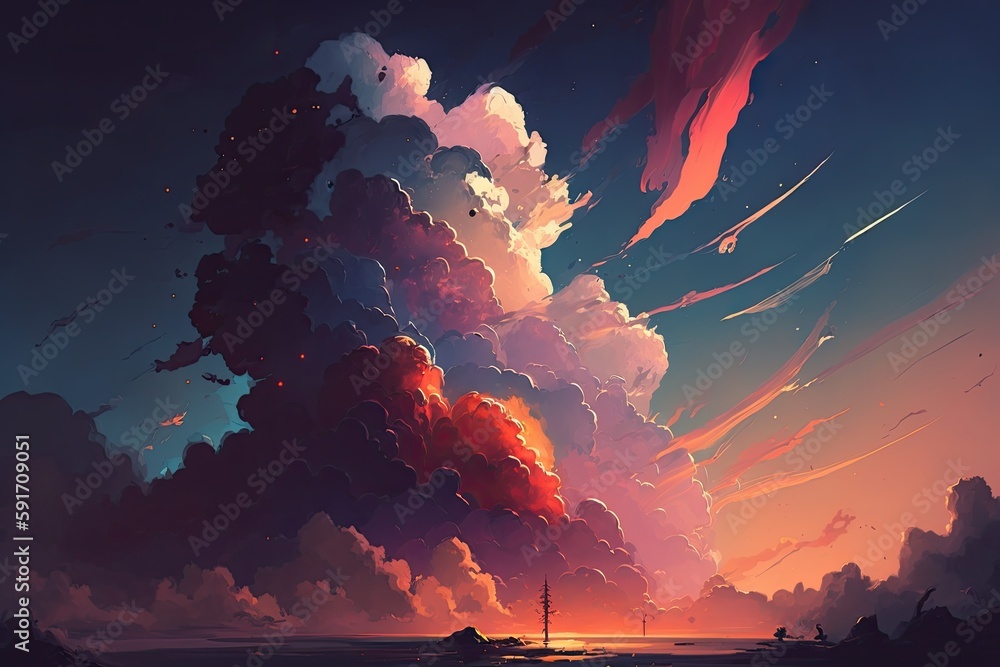 Aufkleber serene sunset with colorful clouds in the sky. generative ai