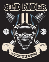 old rider motorcycle garage vector illustration