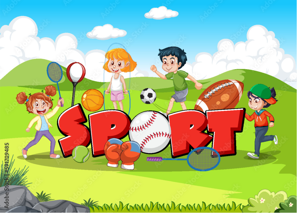 Poster sport text with children banner design