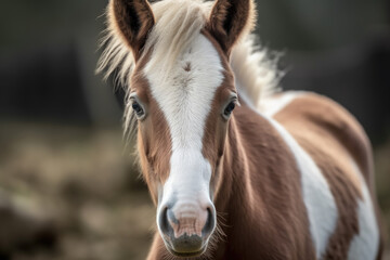 Fototapeta premium Coulored Cob foal looking at the camera.
