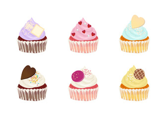 かわいいスイーツ　おやつ　美味しいカラフルなカップケーキのイラスト　バレンタイン　ベクター