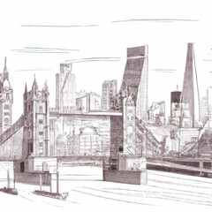 Ai generated pencil drawing of London, England skyline.