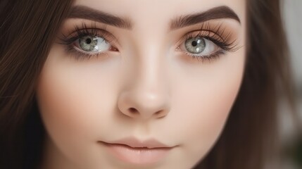 Fototapeta premium Beautiful Woman with long lashes in a beauty salon, Eyelash extension. Generative AI.