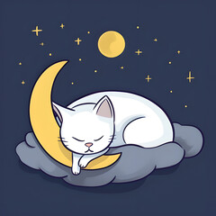 cat and moon on clouds cartoon