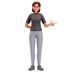3d Illustration of Cartoon Girl Pointing to Right Side With Right Hand