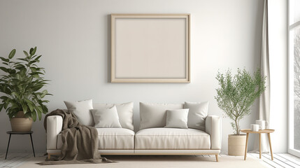 painting frame mockup in the living room, generative AI technology