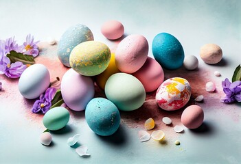 Watercolor seamless pastel border with colorful easter eggs. Generative AI