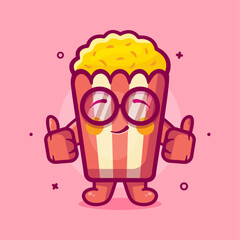 funny popcorn character mascot with thumb up hand gesture isolated cartoon in flat style design