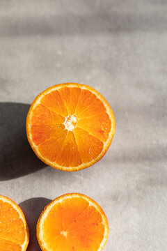 Blood orange slice in sunlight.